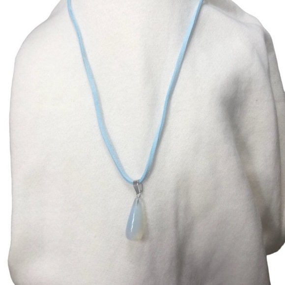 None Jewelry - UNBRANDED Opalite Teardrop STATEMENT Necklace On Leather Suede Cord